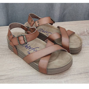 Blowfish Tan Leather Strappy Platform Sandals